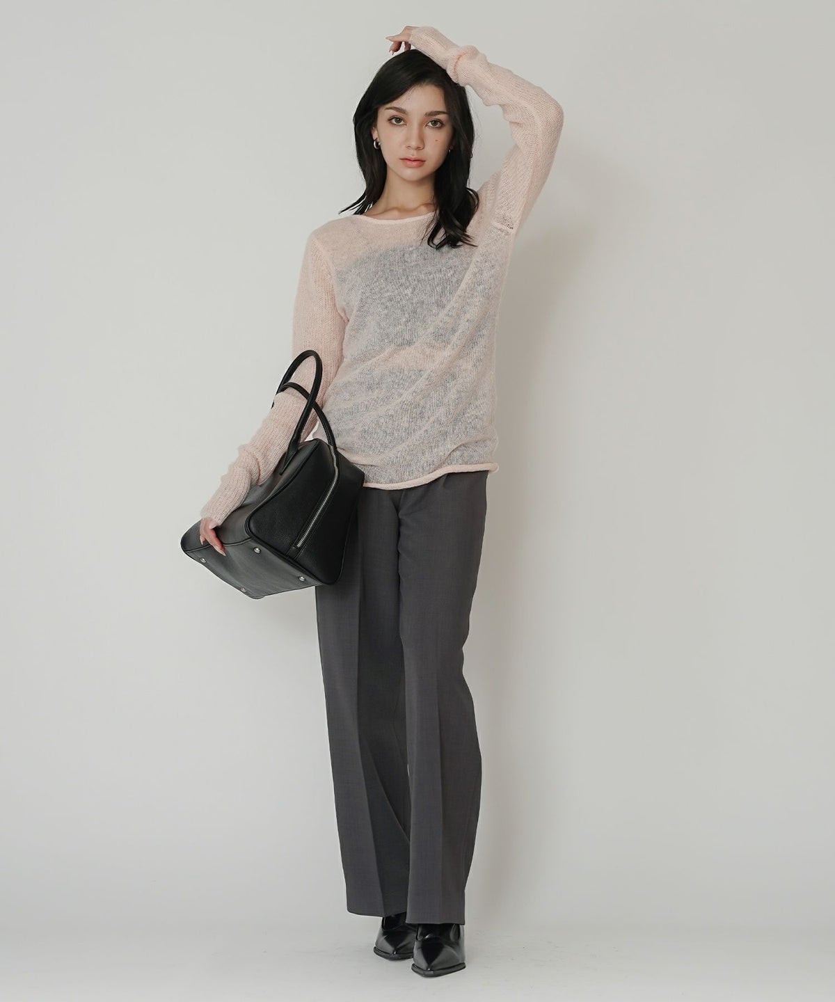 背中見せ 2way ラメニット シアーニット タイトトップス 韓国風 綺麗め 細見え カジュアル KINO THE KEI