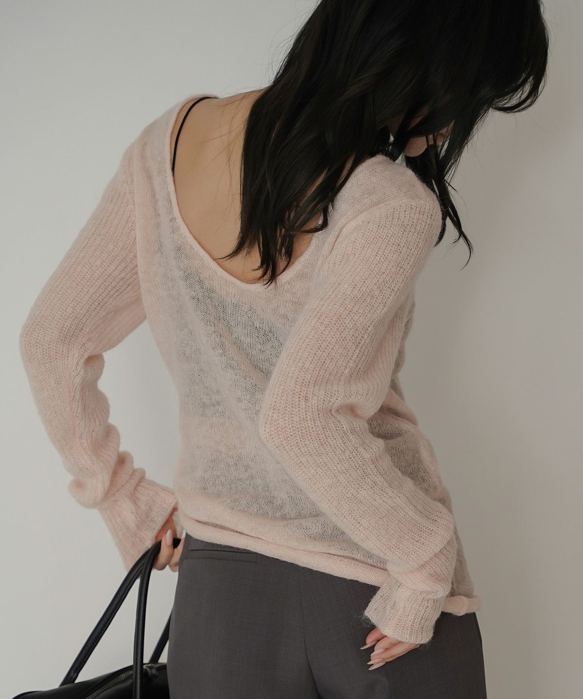 背中見せ 2way ラメニット シアーニット タイトトップス 韓国風 綺麗め 細見え カジュアル KINO THE KEI