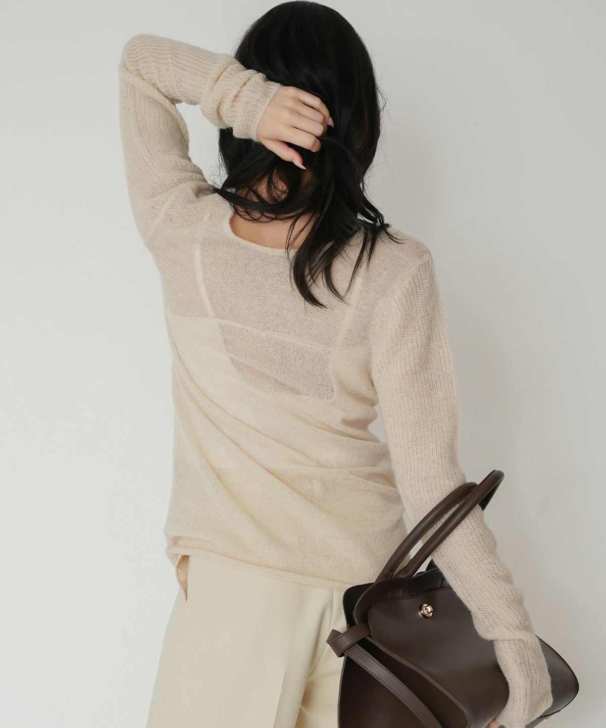 背中見せ 2way ラメニット シアーニット タイトトップス 韓国風 綺麗め 細見え カジュアル KINO THE KEI