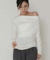 ワンショル オフショル ドレープ お仕事 オフィス アシンメトリー ロンT タイトTシャツ KINO THE KEI