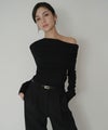 ワンショル オフショル ドレープ お仕事 オフィス アシンメトリー ロンT タイトTシャツ KINO THE KEI