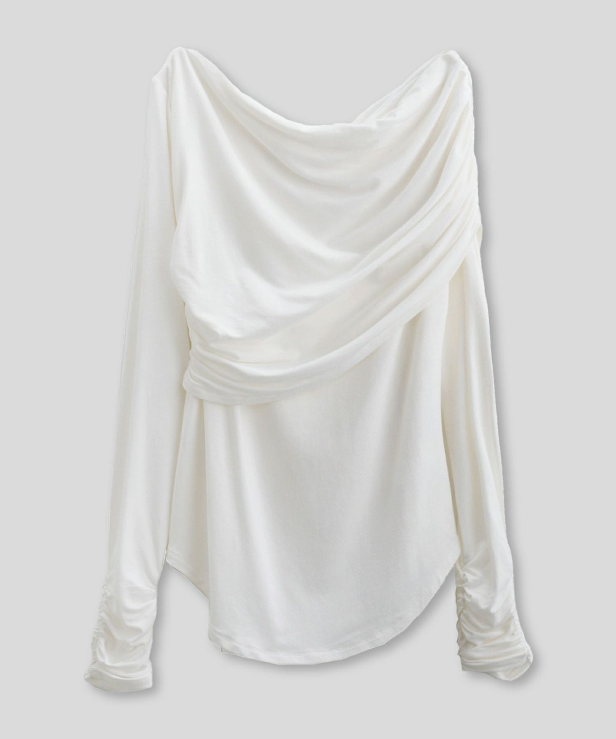 ワンショル オフショル ドレープ お仕事 オフィス アシンメトリー ロンT タイトTシャツ KINO THE KEI