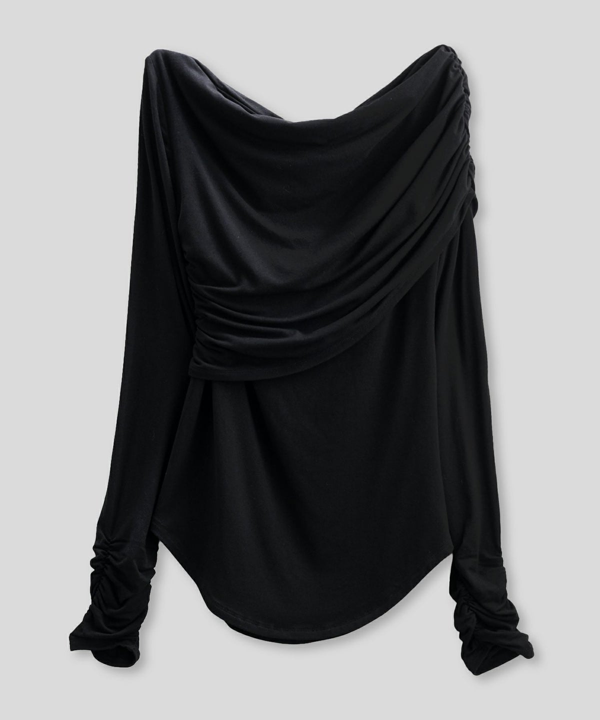 ワンショル オフショル ドレープ お仕事 オフィス アシンメトリー ロンT タイトTシャツ KINO THE KEI