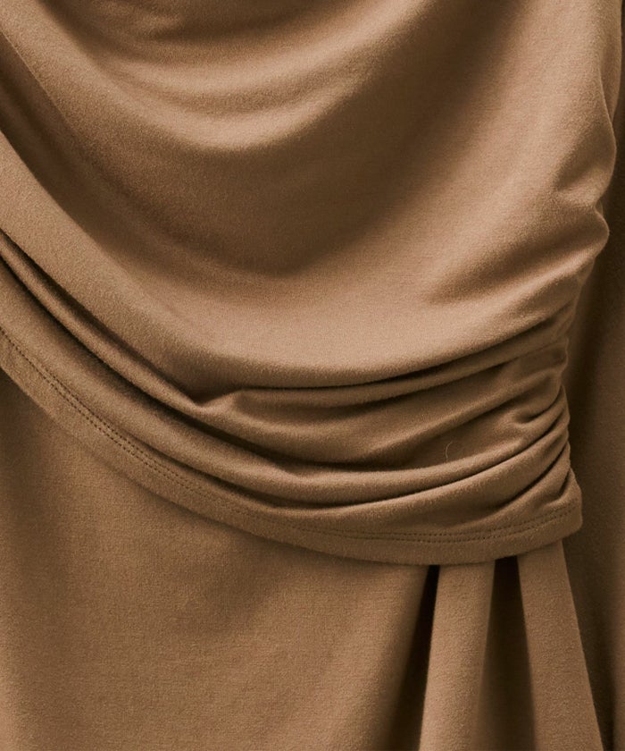 ワンショル オフショル ドレープ お仕事 オフィス アシンメトリー ロンT タイトTシャツ KINO THE KEI