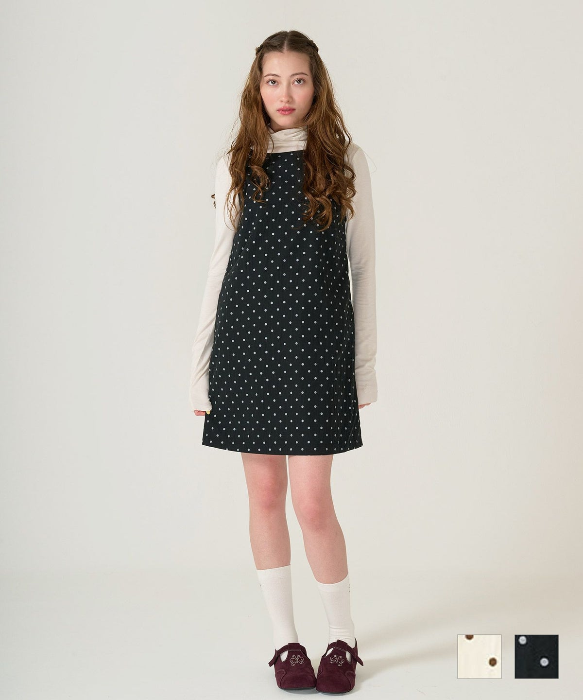 ドット/ジャンスカ/ワンピース/ブラック