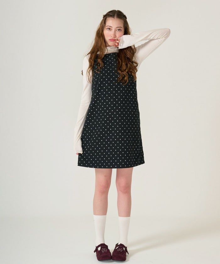 ドット/ジャンスカ/ワンピース/ブラック