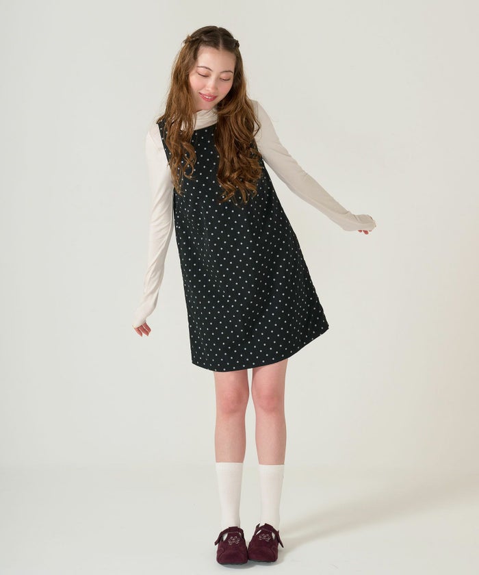 ドット/ジャンスカ/ワンピース/ブラック