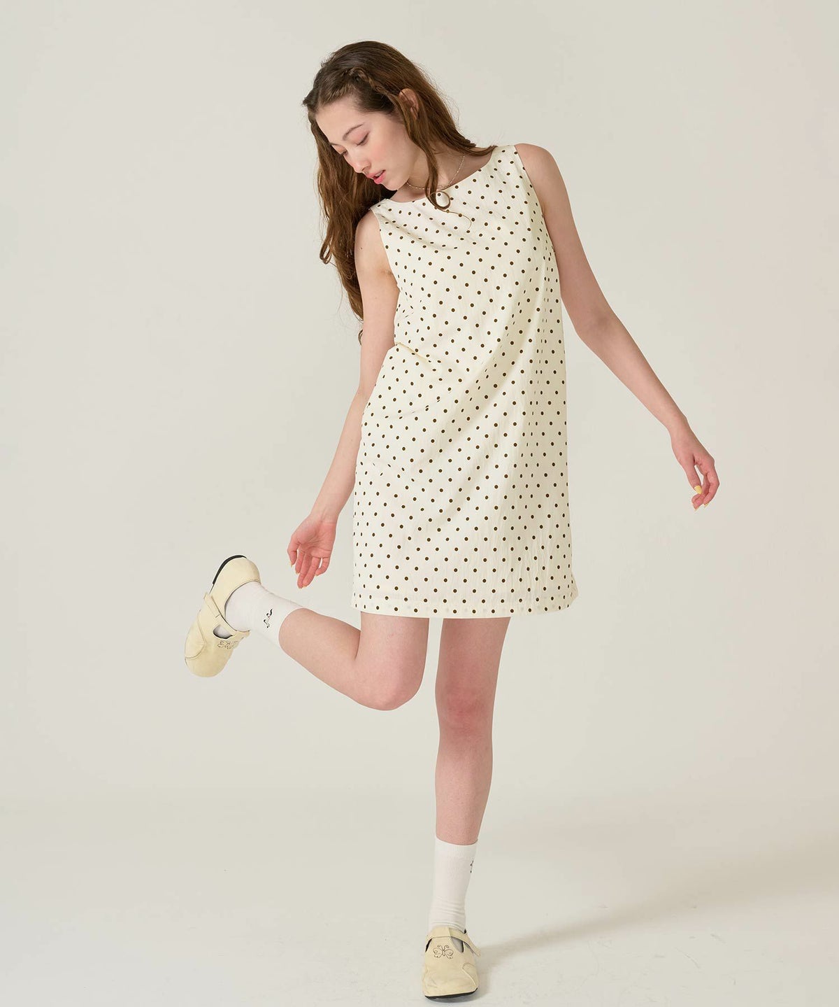 ドット/アイボリー/ジャンスカ/ワンピース