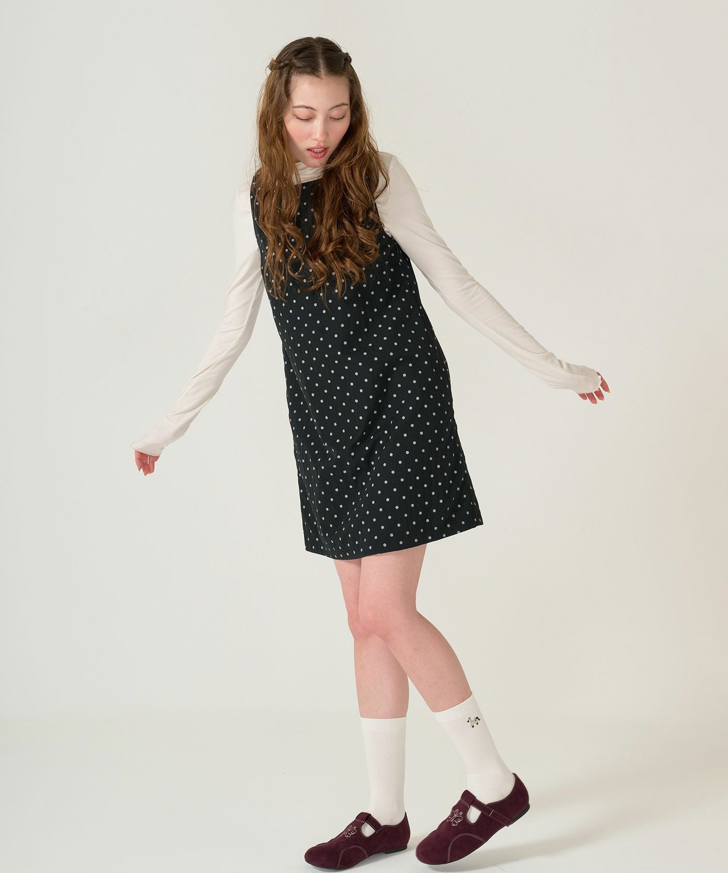 ドット柄 ミニ丈 ジャンスカ TINA：JOJUN 全2色｜tnj331-1121【3