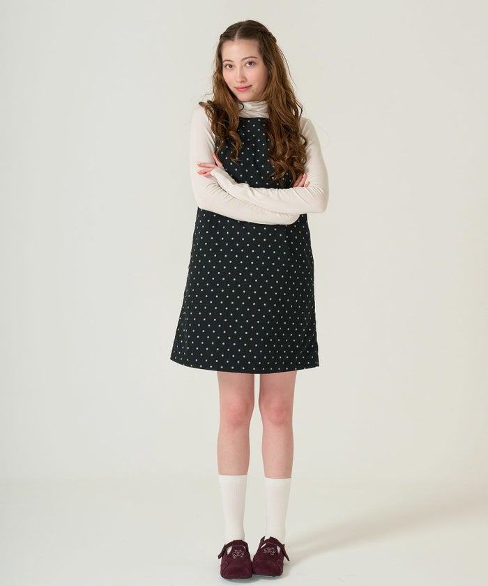 ドット/ジャンスカ/ワンピース/ブラック