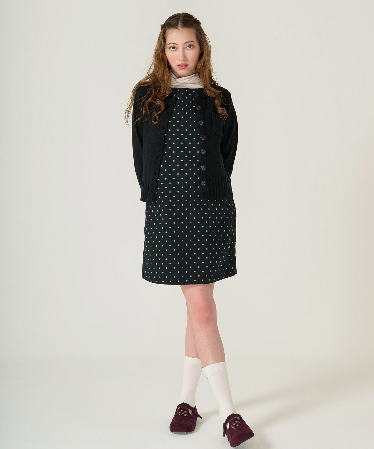 ドット/ジャンスカ/ワンピース/ブラック