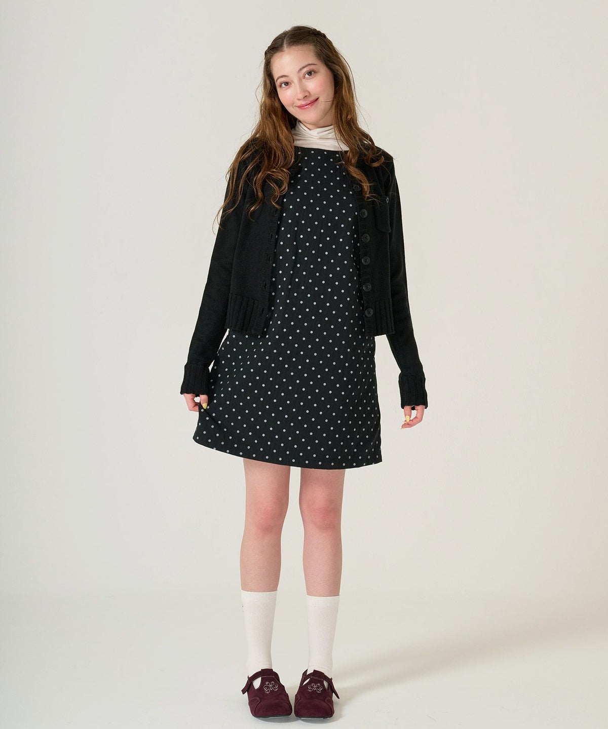 ドット/ジャンスカ/ワンピース/ブラック