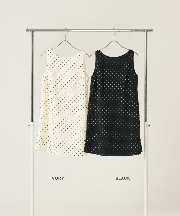 ドット/アイボリー/ジャンスカ/ワンピース/ブラック