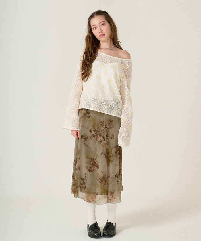 フラワー/刺繍/ トップス/ホワイト