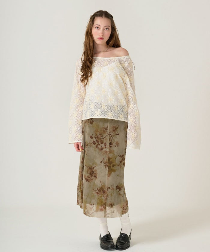 フラワー/刺繍/ トップス/ホワイト