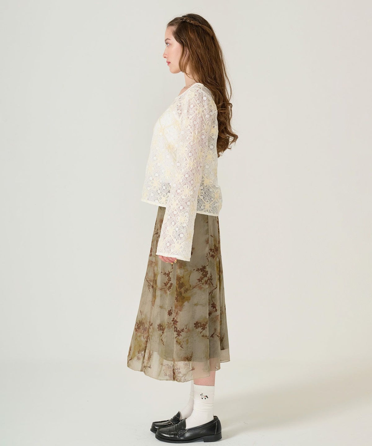 フラワー/刺繍/ トップス/ホワイト