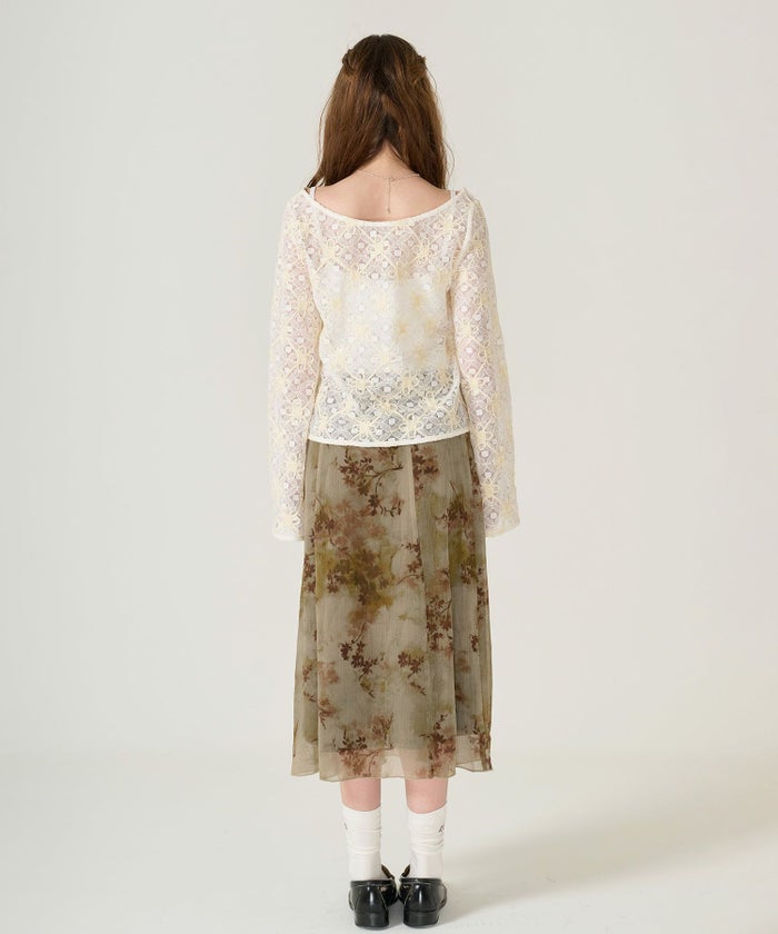 フラワー/刺繍/ トップス/ホワイト