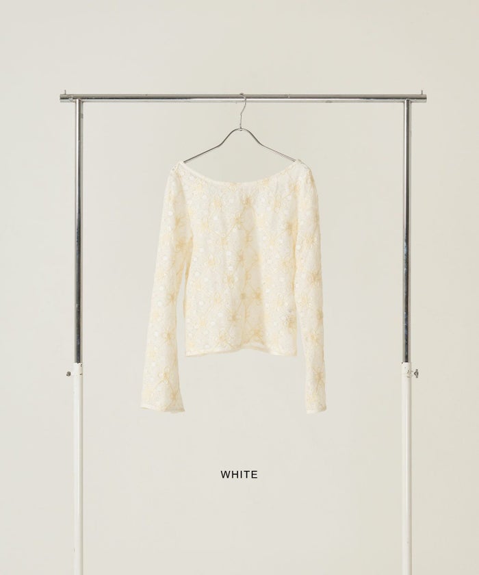 フラワー/刺繍/ トップス/ホワイト