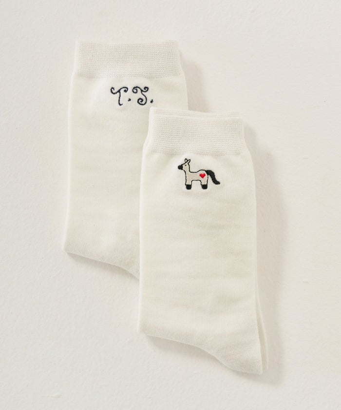 刺繍/ソックス/ポニー/白靴下