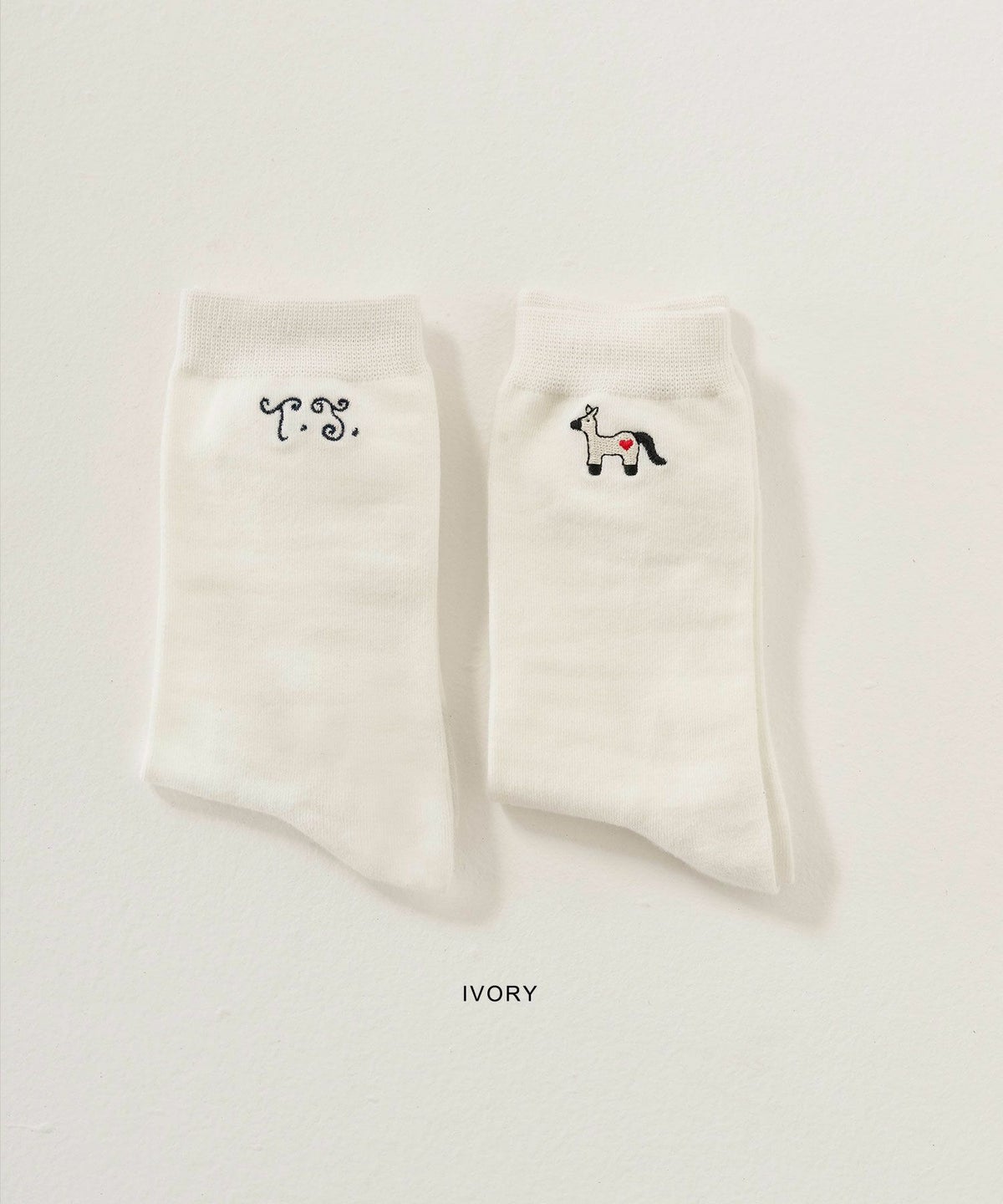 刺繍/ソックス/ポニー/白靴下