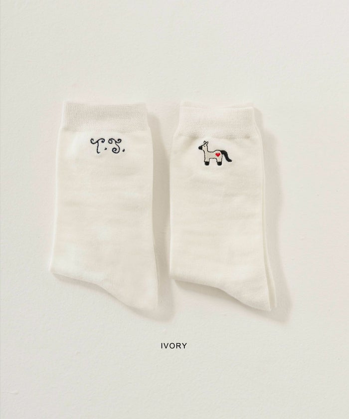 刺繍/ソックス/ポニー/白靴下