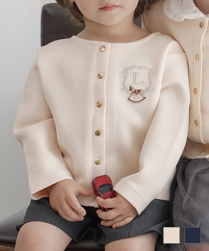 上品 キッズウェア おしゃれ 子供服 成長応援 ギフト 80 90 100 110 120 2歳 3歳 4歳 5歳 6歳 年少 年長 小学生 vaniller kids 木馬 エンブレム ダンボールニット カーディガン le reve vaniller