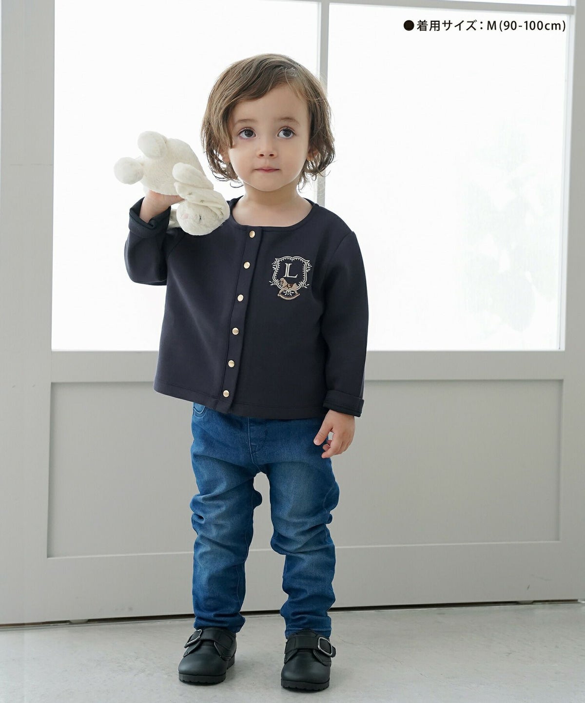 キッズカーディガン子供ダンボールニットトップスクルーネック木馬刺繍エンブレムゴールドボタン羽織りカーディガンフォーマルジャケットキッズフォーマルアイボリーベージュネイビー上品キッズウェアおしゃれ子供服成長応援ギフト80901001101202歳3歳4歳5歳6歳