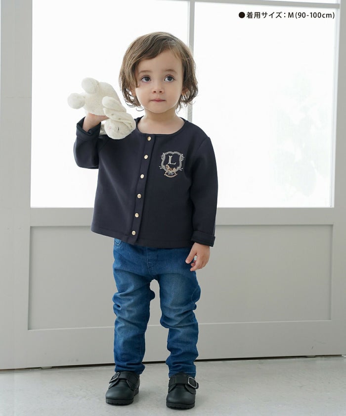 キッズカーディガン子供ダンボールニットトップスクルーネック木馬刺繍エンブレムゴールドボタン羽織りカーディガンフォーマルジャケットキッズフォーマルアイボリーベージュネイビー上品キッズウェアおしゃれ子供服成長応援ギフト80901001101202歳3歳4歳5歳6歳