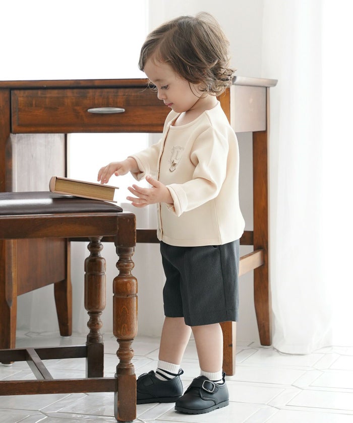 キッズカーディガン子供ダンボールニットトップスクルーネック木馬刺繍エンブレムゴールドボタン羽織りカーディガンフォーマルジャケットキッズフォーマルアイボリーベージュネイビー上品キッズウェアおしゃれ子供服成長応援ギフト80901001101202歳3歳4歳5歳6歳