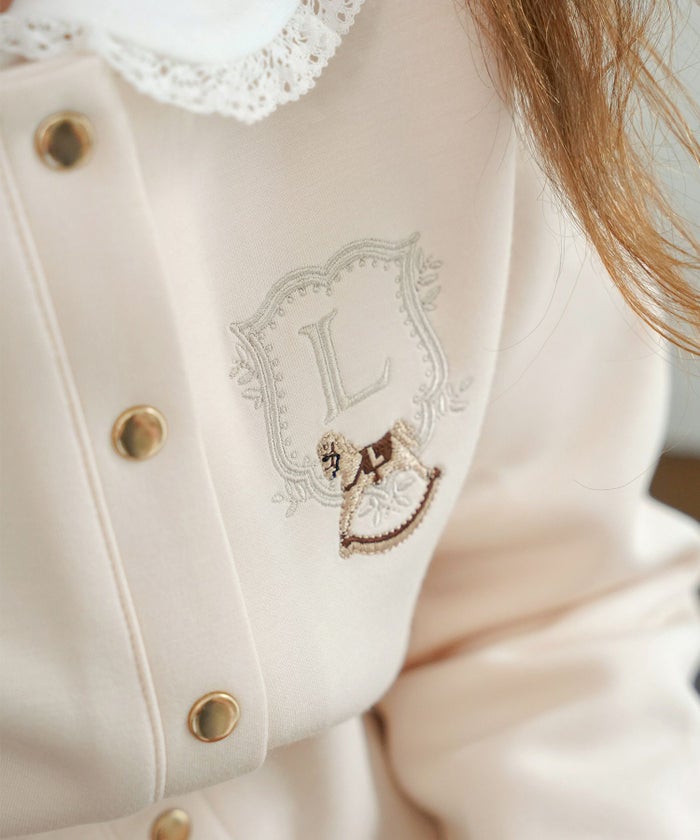 キッズカーディガン子供ダンボールニットトップスクルーネック木馬刺繍エンブレムゴールドボタン羽織りカーディガンフォーマルジャケットキッズフォーマルアイボリーベージュネイビー上品キッズウェアおしゃれ子供服成長応援ギフト80901001101202歳3歳4歳5歳6歳