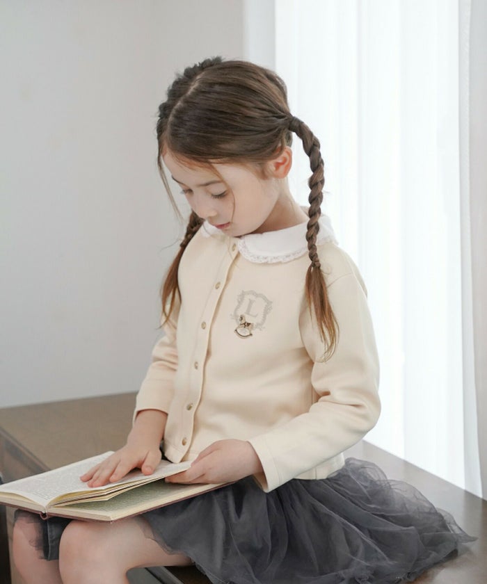 キッズカーディガン子供ダンボールニットトップスクルーネック木馬刺繍エンブレムゴールドボタン羽織りカーディガンフォーマルジャケットキッズフォーマルアイボリーベージュネイビー上品キッズウェアおしゃれ子供服成長応援ギフト80901001101202歳3歳4歳5歳6歳
