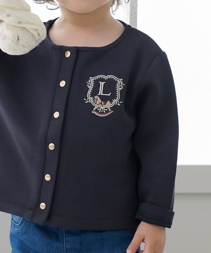 キッズカーディガン子供ダンボールニットトップスクルーネック木馬刺繍エンブレムゴールドボタン羽織りカーディガンフォーマルジャケットキッズフォーマルアイボリーベージュネイビー上品キッズウェアおしゃれ子供服成長応援ギフト80901001101202歳3歳4歳5歳6歳