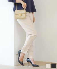 フリル サイドフリル 細身 美脚 ポケット付き 裏地付き アイボリー ベージュ ブラック 大人かわいい きれいめ シンプル 春 夏 秋 通勤 オフィス カジュアル ボトムス スリムパンツ フェミニン フリルパンツ 着痩せ 楽ちん 裾フリル テーパード パンツ le reve vaniller