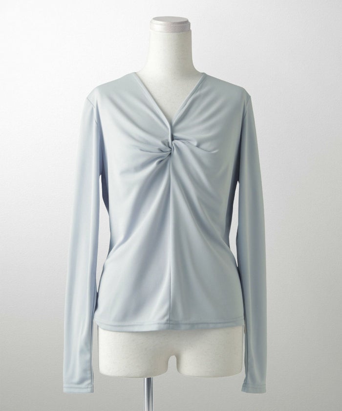 ツイスト トップス シンプル ドレープ カットソー プルオーバー オフィス アイボリー/サックス/モカ/ブラック/M/長袖