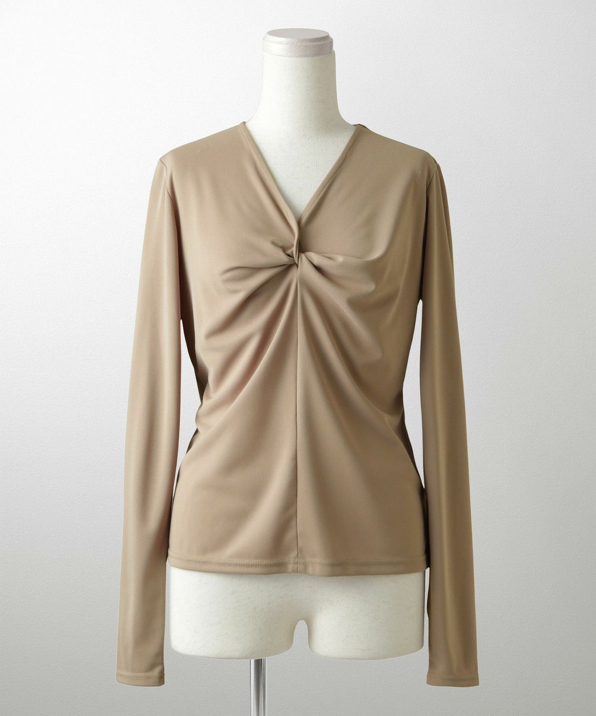 ツイスト トップス シンプル ドレープ カットソー プルオーバー オフィス アイボリー/サックス/モカ/ブラック/M/長袖