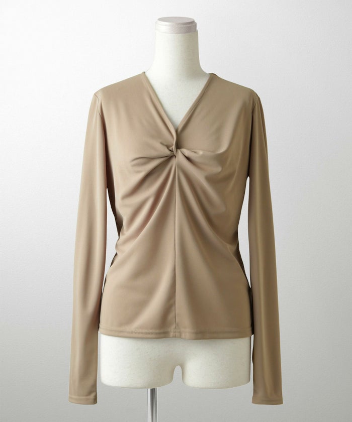 ツイスト トップス シンプル ドレープ カットソー プルオーバー オフィス アイボリー/サックス/モカ/ブラック/M/長袖