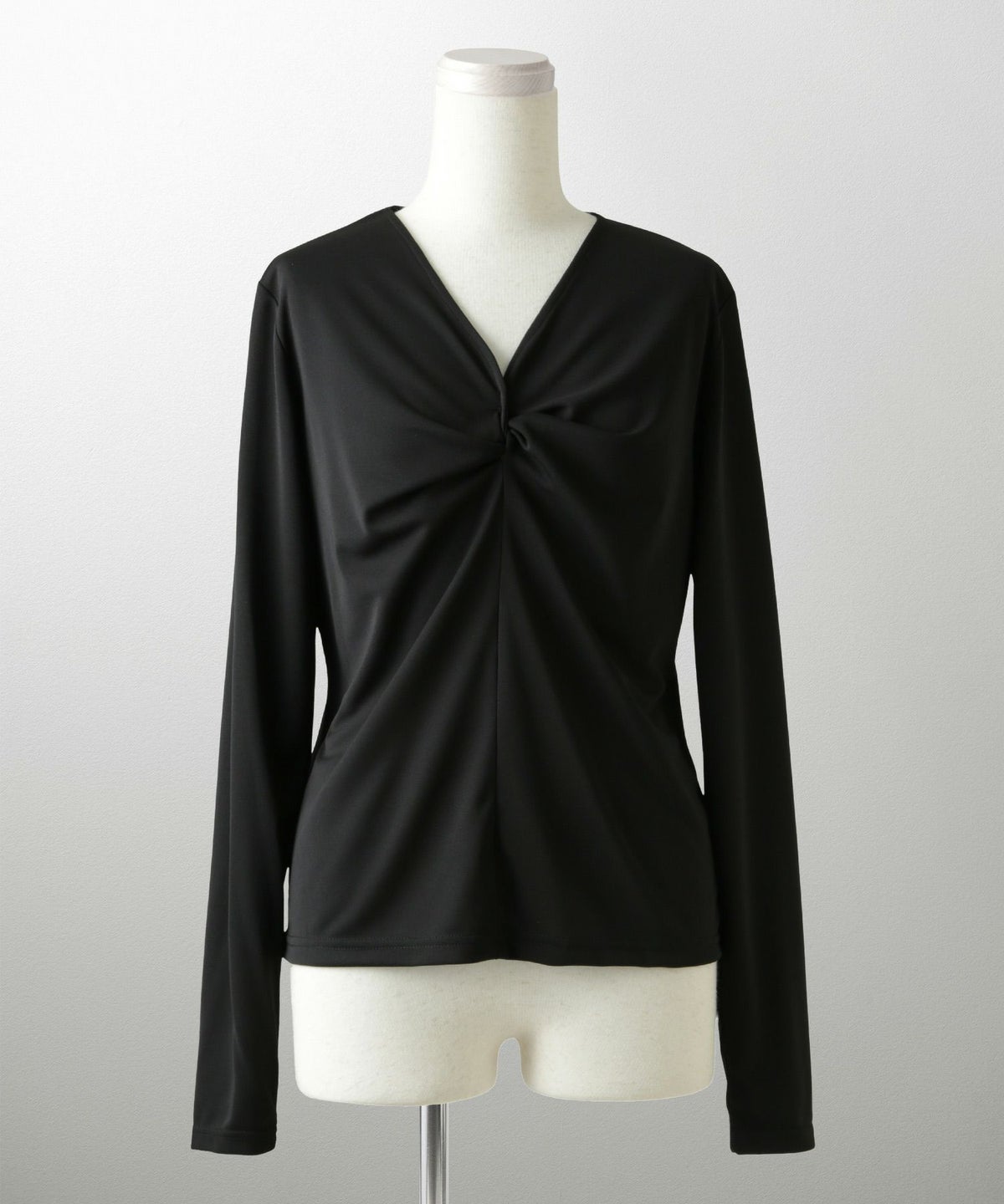 ツイスト トップス シンプル ドレープ カットソー プルオーバー オフィス アイボリー/サックス/モカ/ブラック/M/長袖