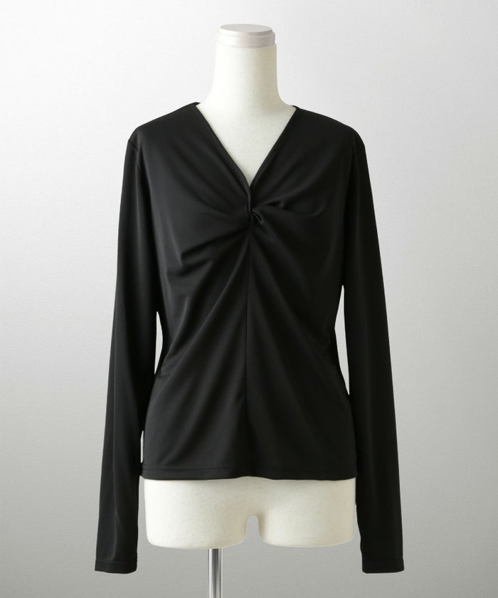 ツイスト トップス シンプル ドレープ カットソー プルオーバー オフィス アイボリー/サックス/モカ/ブラック/M/長袖