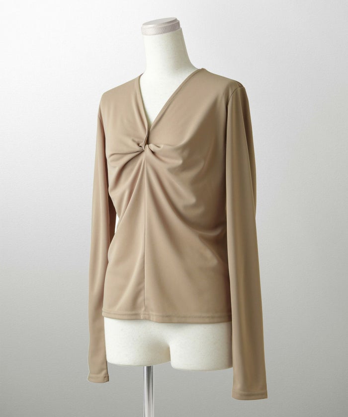 ツイスト トップス シンプル ドレープ カットソー プルオーバー オフィス アイボリー/サックス/モカ/ブラック/M/長袖