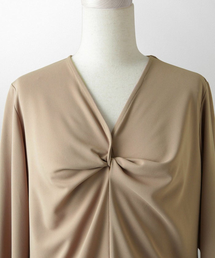 ツイスト トップス シンプル ドレープ カットソー プルオーバー オフィス アイボリー/サックス/モカ/ブラック/M/長袖