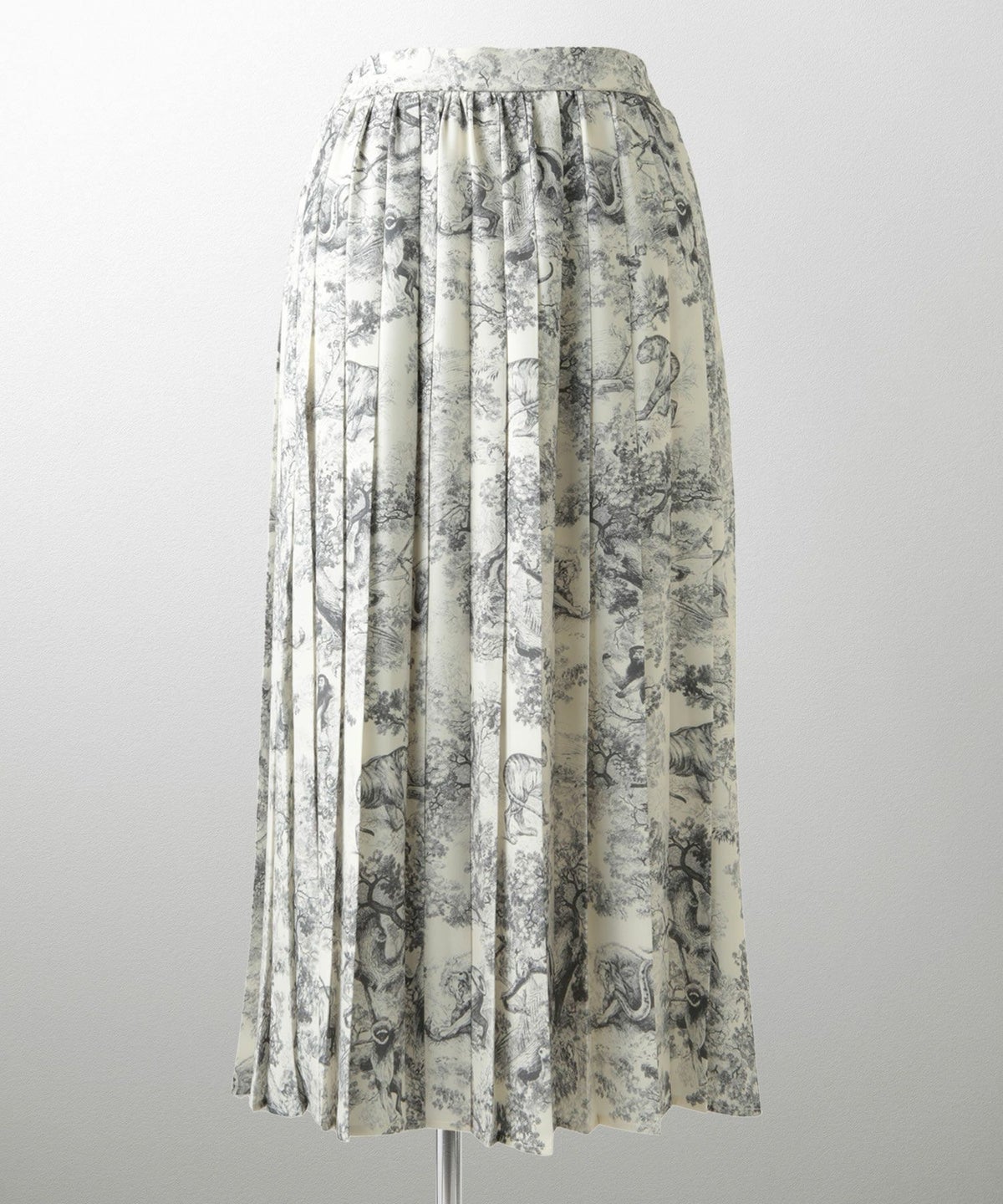 トワルドジュイ柄 プリーツ スカート レディース オールシーズン 総ゴム ミモレ丈 トワルドジュイ グレー/ネイビー/M