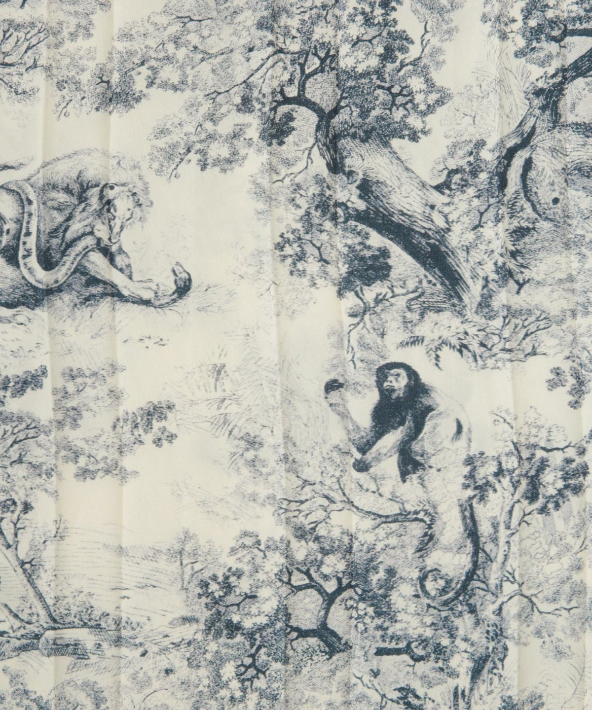 トワルドジュイ柄 プリーツ スカート レディース オールシーズン 総ゴム ミモレ丈 トワルドジュイ グレー/ネイビー/M