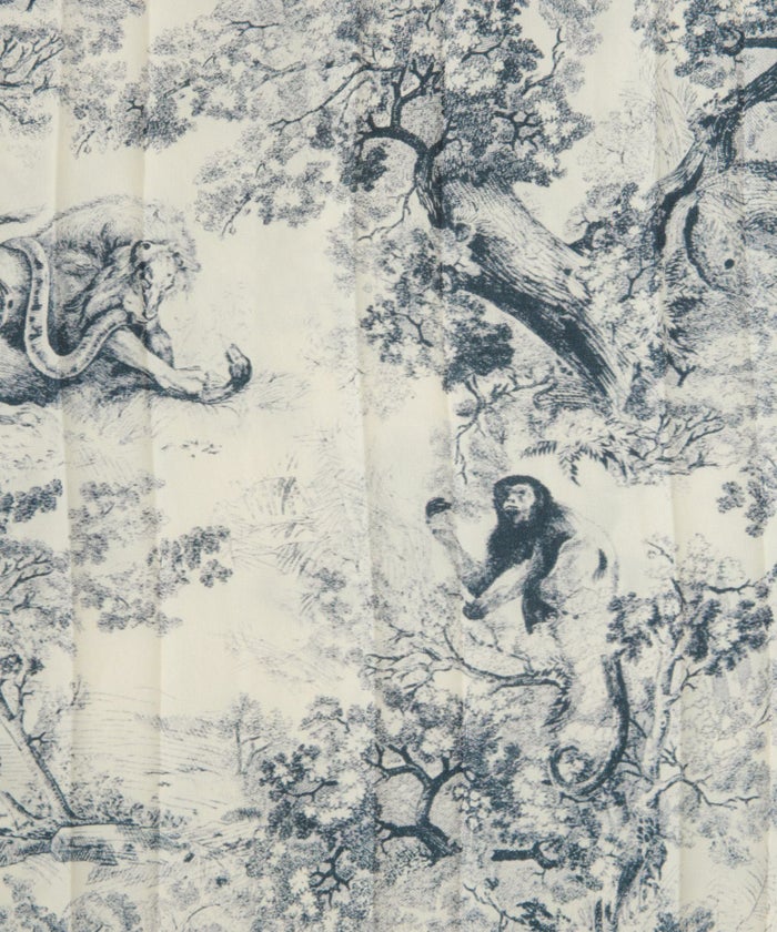 トワルドジュイ柄 プリーツ スカート レディース オールシーズン 総ゴム ミモレ丈 トワルドジュイ グレー/ネイビー/M