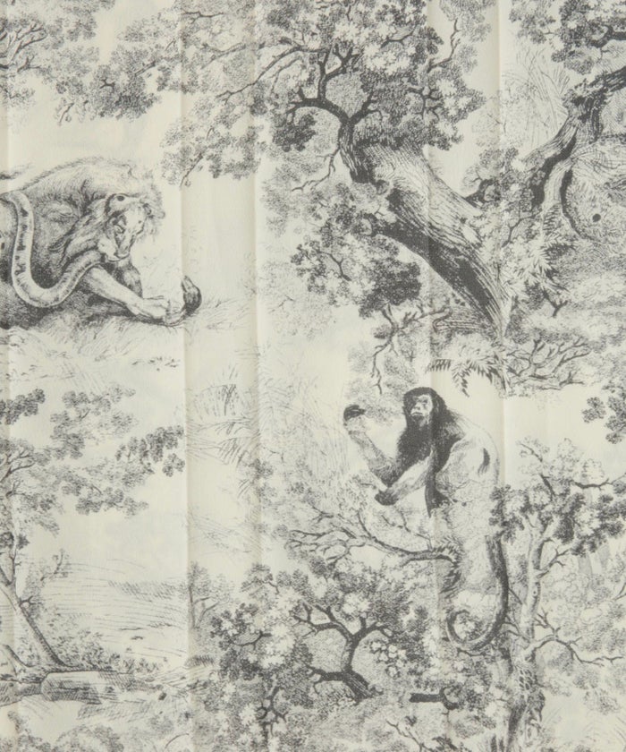 トワルドジュイ柄 プリーツ スカート レディース オールシーズン 総ゴム ミモレ丈 トワルドジュイ グレー/ネイビー/M