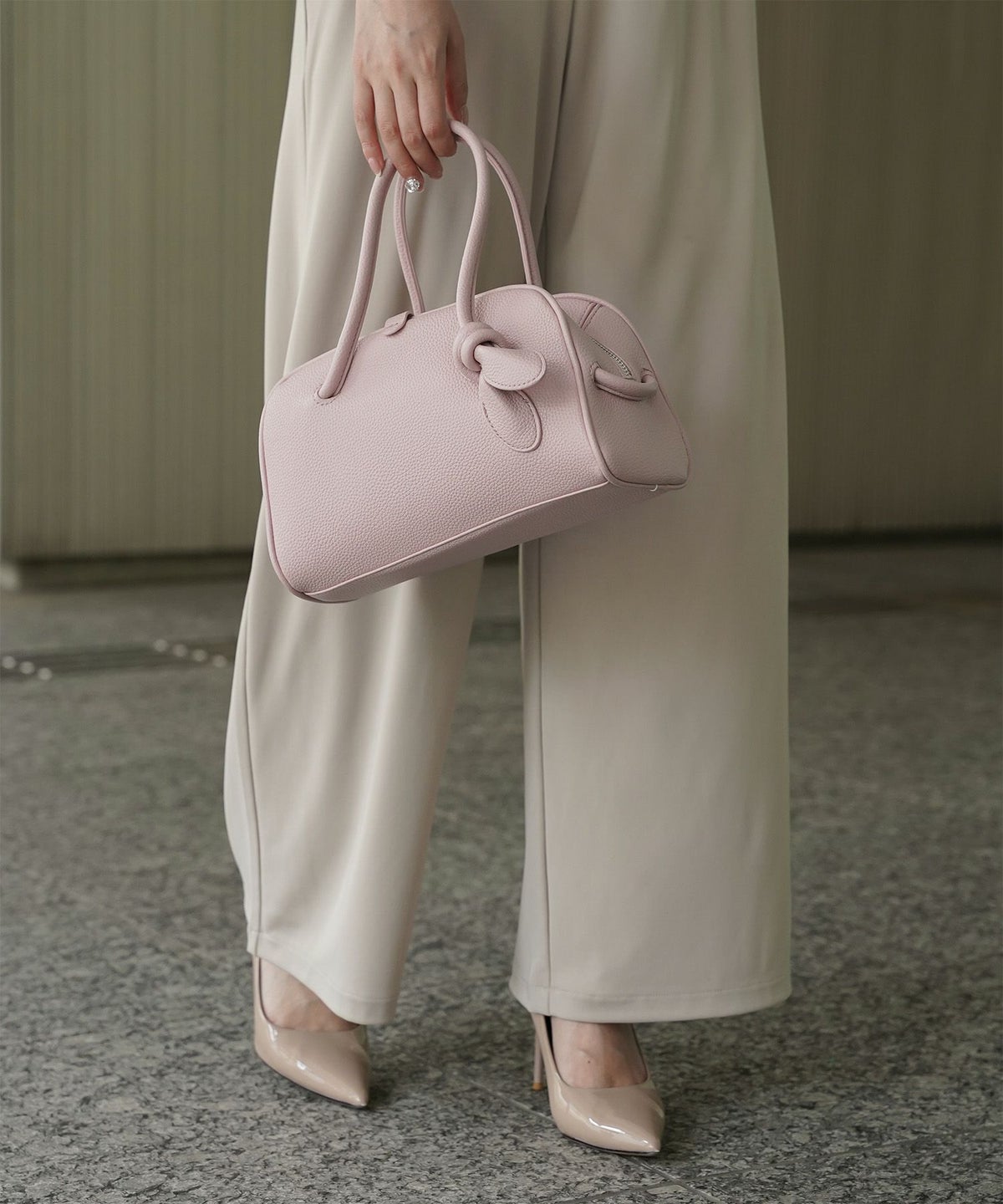 レディース バッグ きれいめ カジュアル ボストンバッグ 合皮 アイボリー/ピンク/ブラウン/ブラック/フリー