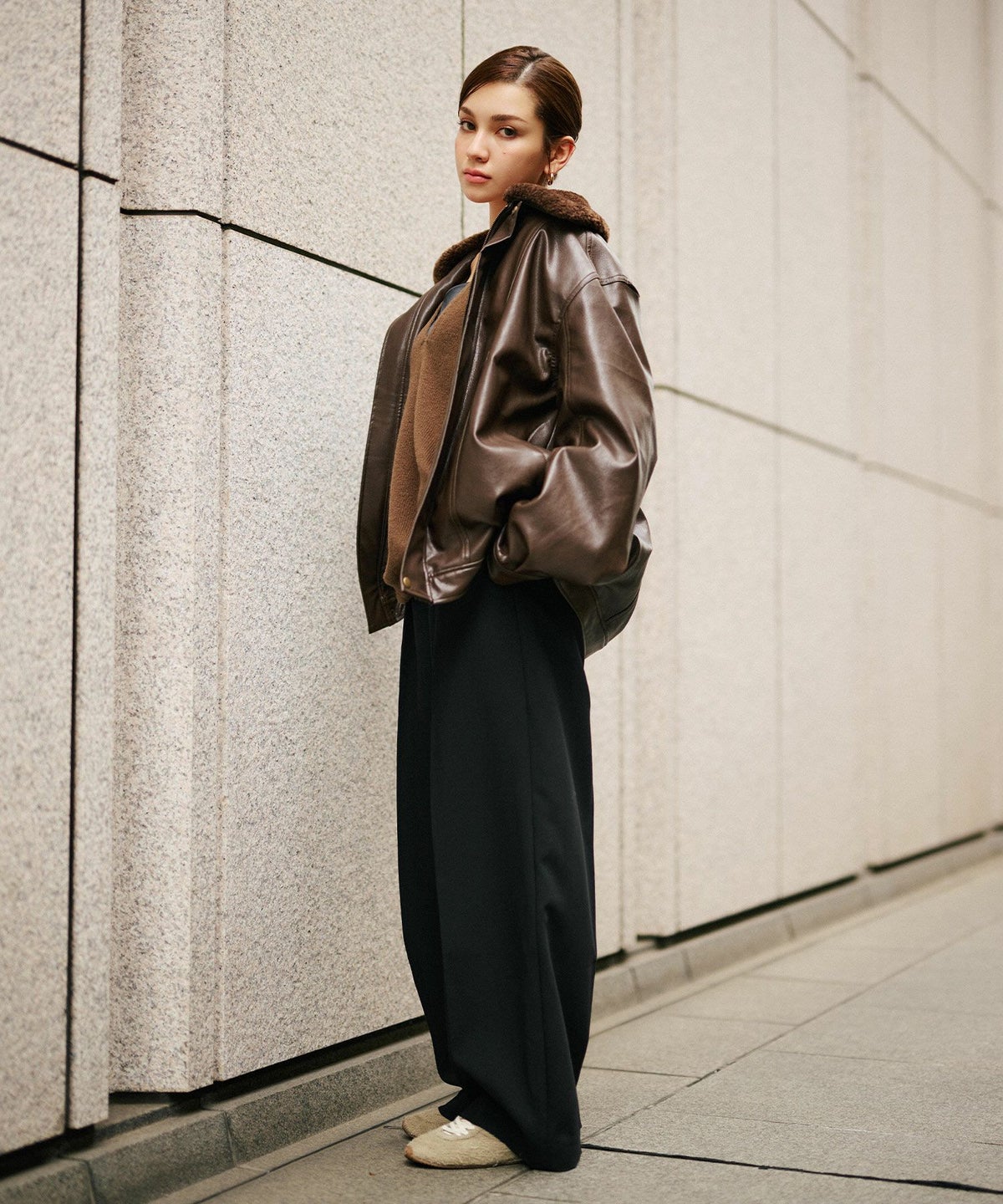 古着 ヴィンテージ ボア ライダース バイカーズブルゾン ユニセックス メンズライク ボーイッシュ 韓国風 綺麗め 細見え カジュアル KINO THE KEI