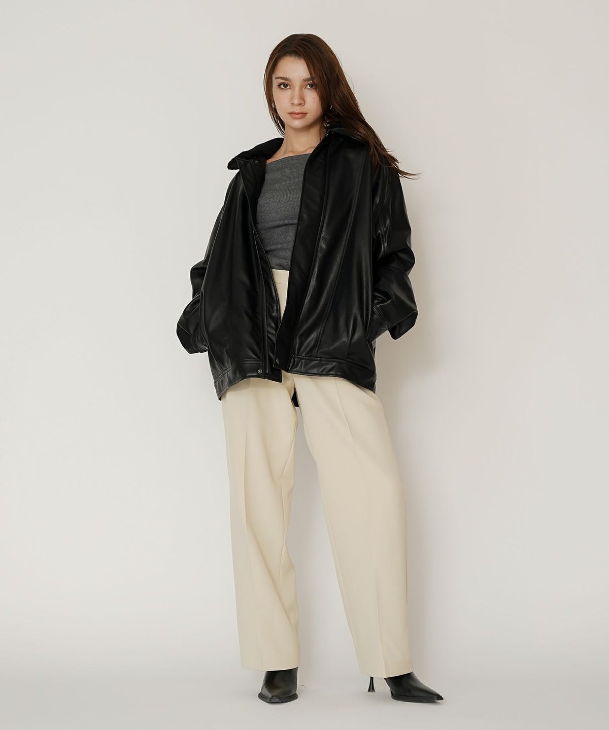 古着 ヴィンテージ ボア ライダース バイカーズブルゾン ユニセックス メンズライク ボーイッシュ 韓国風 綺麗め 細見え カジュアル KINO THE KEI