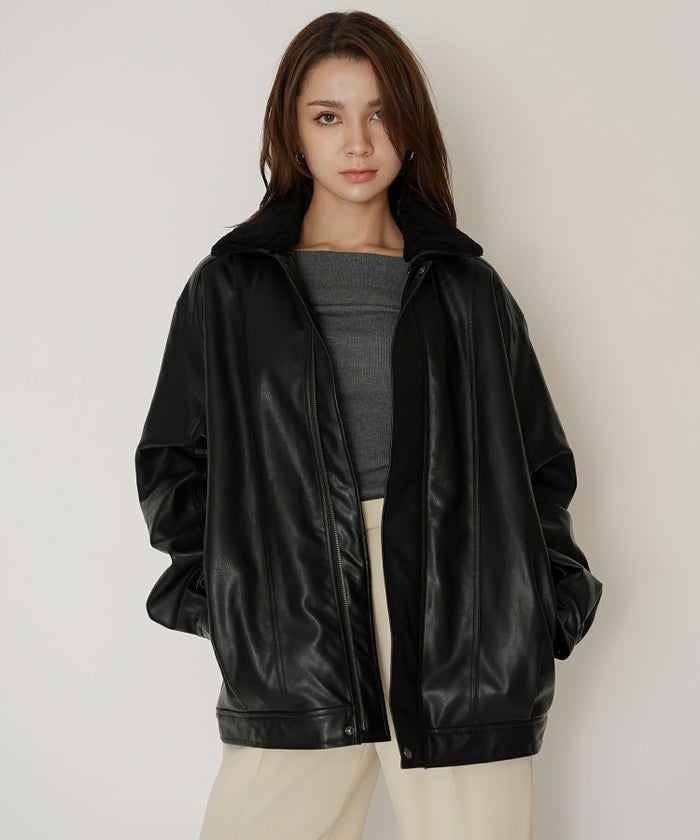 古着 ヴィンテージ ボア ライダース バイカーズブルゾン ユニセックス メンズライク ボーイッシュ 韓国風 綺麗め 細見え カジュアル KINO THE KEI