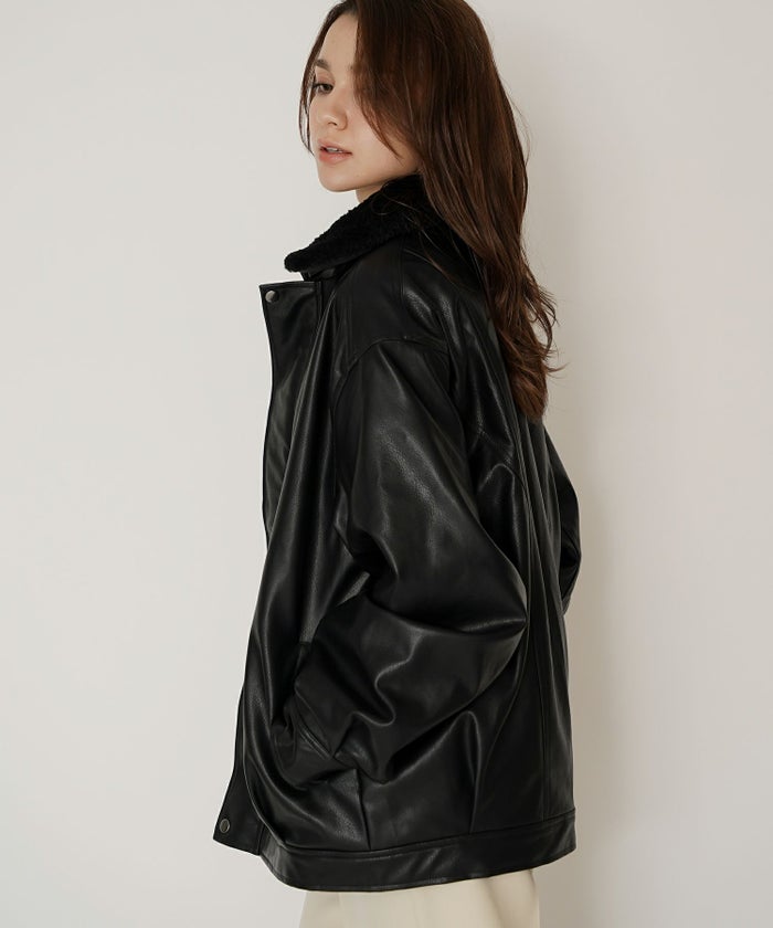 古着 ヴィンテージ ボア ライダース バイカーズブルゾン ユニセックス メンズライク ボーイッシュ 韓国風 綺麗め 細見え カジュアル KINO THE KEI