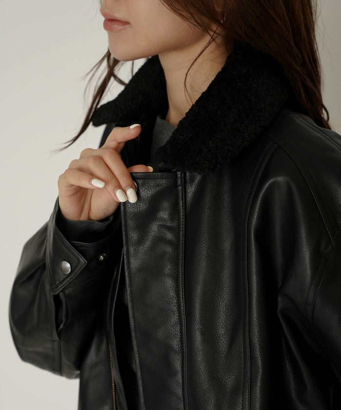 古着 ヴィンテージ ボア ライダース バイカーズブルゾン ユニセックス メンズライク ボーイッシュ 韓国風 綺麗め 細見え カジュアル KINO THE KEI